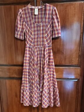 Plaid Button-Front Midi Dress Vintage Jodie T Of California